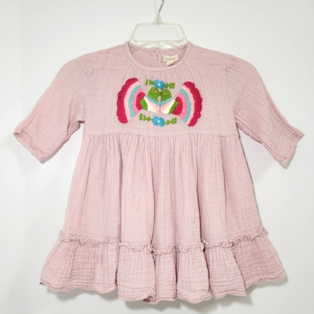 Everbloom Rosa dress  toddler girls  2T, pink ruffle dress, embroidery birds